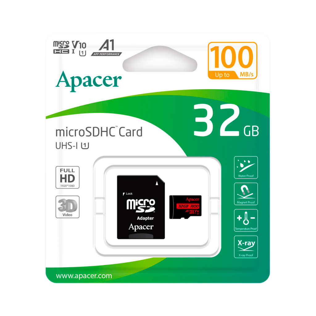 Карта пам'яті Apacer 32GB microSD class 10 UHS-I V10 A1 (AP32GMCSH10UB-R) - фото 2 Карта пам'яті Apacer 32GB microSD class 10 UHS-I V10 A1 (AP32GMCSH10UB-R) - фото 2
