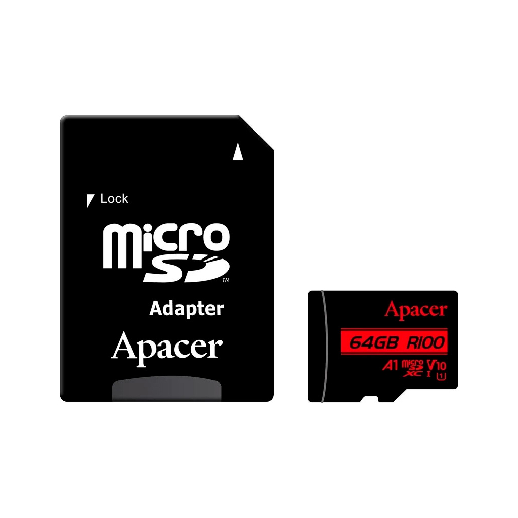 Карта пам'яті Apacer 64GB microSD class 10 UHS-I V10 A1 (AP64GMCSX10UB-R) - фото 1