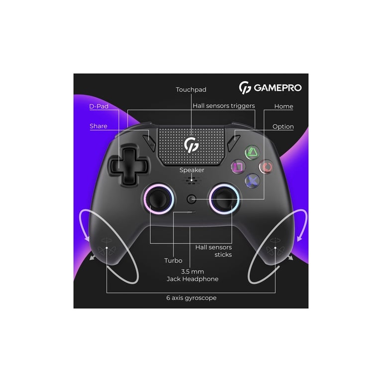 Геймпад GamePro GPS13B BT 5.3/USB/PC/iOS/Android/PS3/PS4 RGB Black (GPS13B) - фото 12