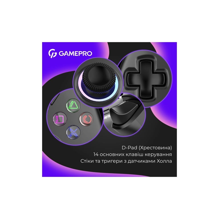 Геймпад GamePro GPS13B BT 5.3/USB/PC/iOS/Android/PS3/PS4 RGB Black (GPS13B) - фото 10