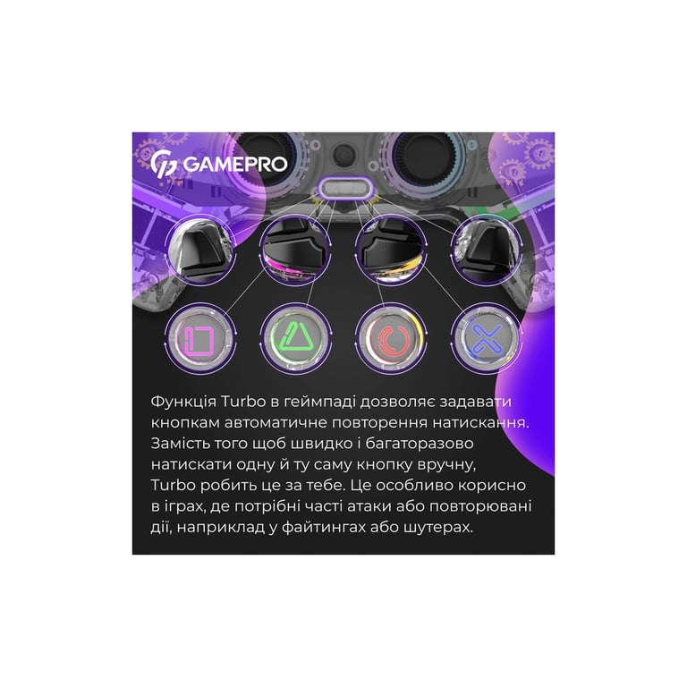 Геймпад GamePro GPS13T BT 5.3/USB/PC/iOS/Android/PS3/PS4 RGB Transparent (GPS13T) - фото 11