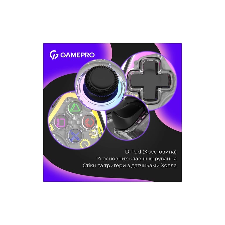 Геймпад GamePro GPS13T BT 5.3/USB/PC/iOS/Android/PS3/PS4 RGB Transparent (GPS13T) - фото 10