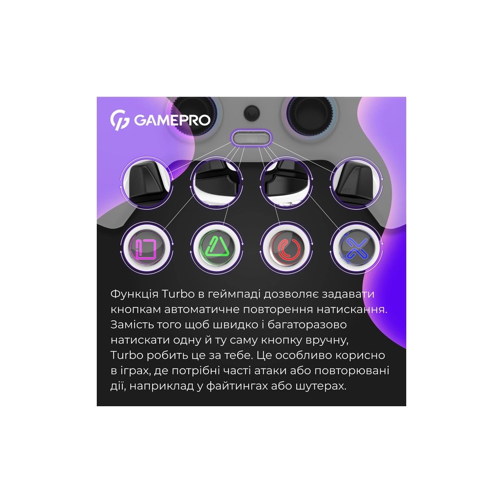 Геймпад GamePro GPS13W BT 5.3/USB/PC/iOS/Android/PS3/PS4 RGB White (GPS13W) - фото 11 Геймпад GamePro GPS13W BT 5.3/USB/PC/iOS/Android/PS3/PS4 RGB White (GPS13W) - фото 11