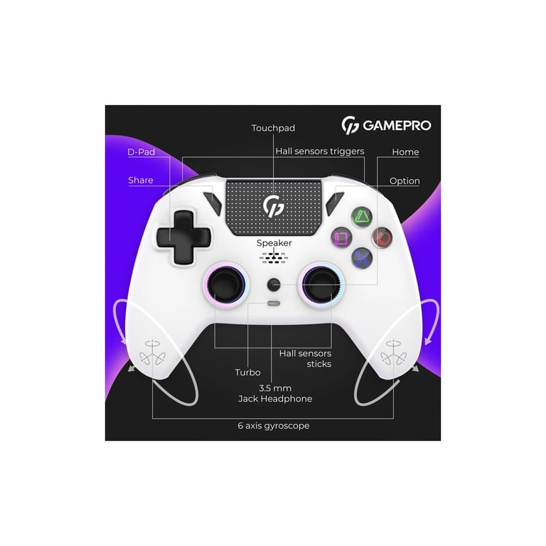 Геймпад GamePro GPS13W BT 5.3/USB/PC/iOS/Android/PS3/PS4 RGB White (GPS13W) - фото 12