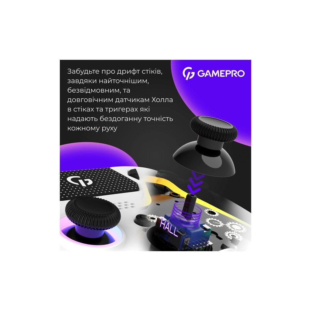 Геймпад GamePro GPS13W BT 5.3/USB/PC/iOS/Android/PS3/PS4 RGB White (GPS13W) - фото 5 Геймпад GamePro GPS13W BT 5.3/USB/PC/iOS/Android/PS3/PS4 RGB White (GPS13W) - фото 5