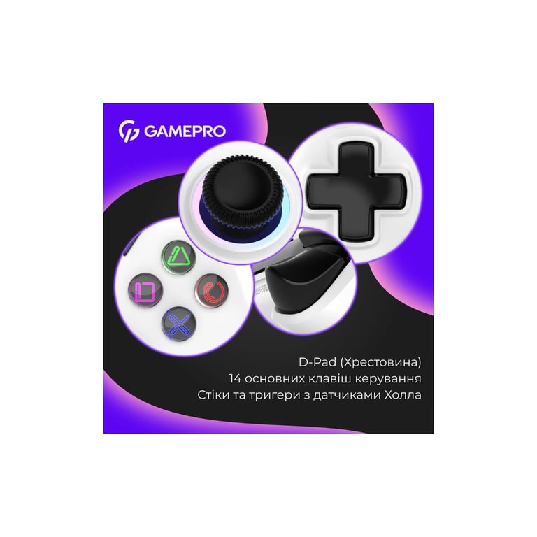 Геймпад GamePro GPS13W BT 5.3/USB/PC/iOS/Android/PS3/PS4 RGB White (GPS13W) - фото 10