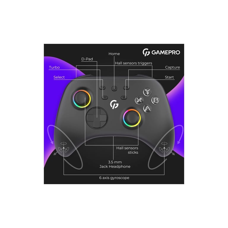 Геймпад GamePro GPX13B 2.4G/BT 5.1/USB/PC/iOS/Android RGB Black (GPX13B) - фото 4