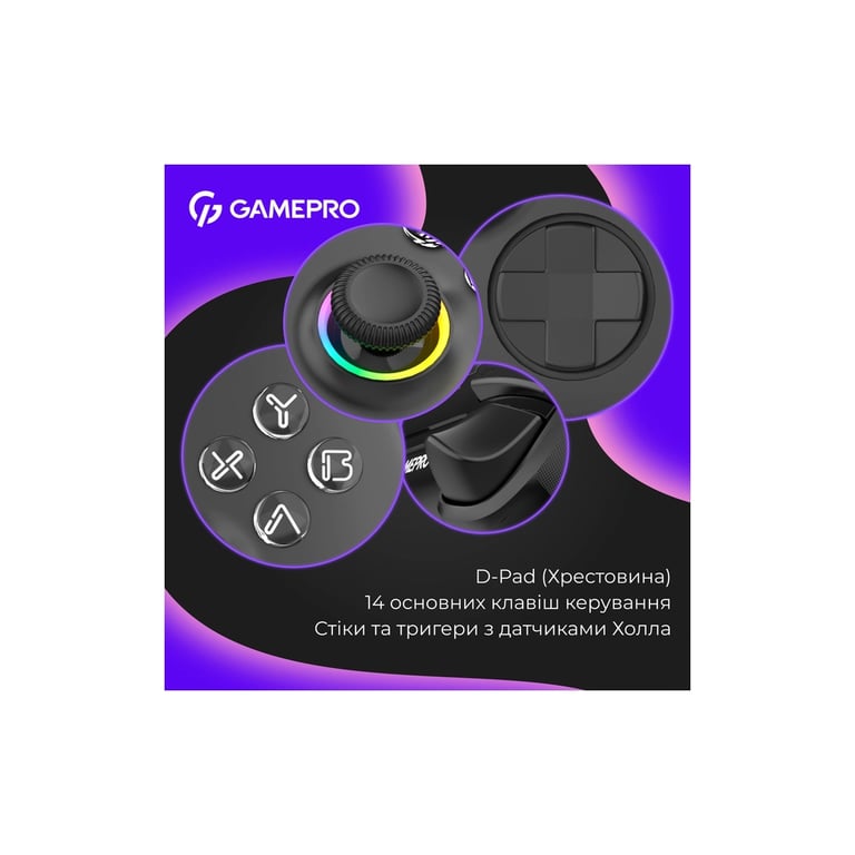 Геймпад GamePro GPX13B 2.4G/BT 5.1/USB/PC/iOS/Android RGB Black (GPX13B) - фото 10