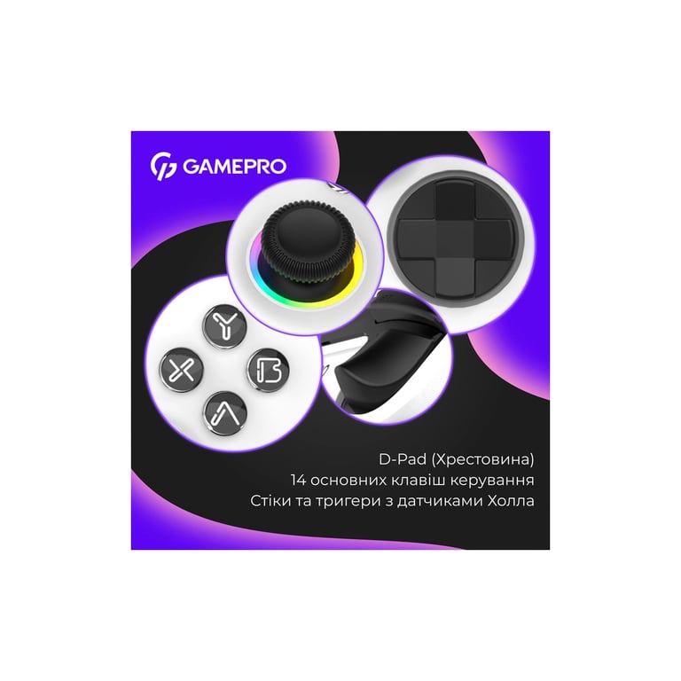 Геймпад GamePro GPX13W 2.4G/BT 5.1/USB/PC/iOS/Android RGB White (GPX13W) - фото 10