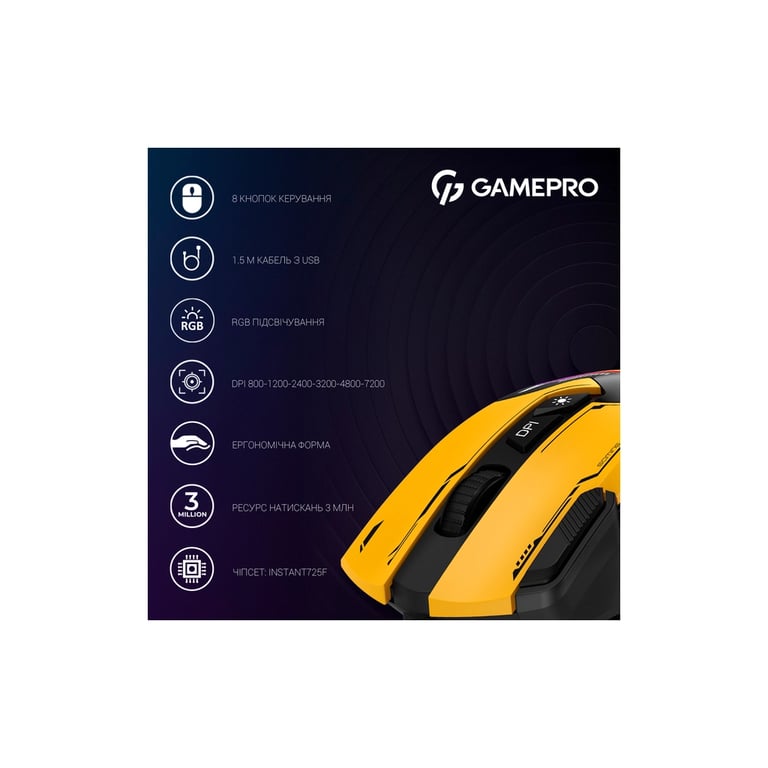 Мишка GamePro GM300Y USB Yellow/Black (GM300Y) - фото 10