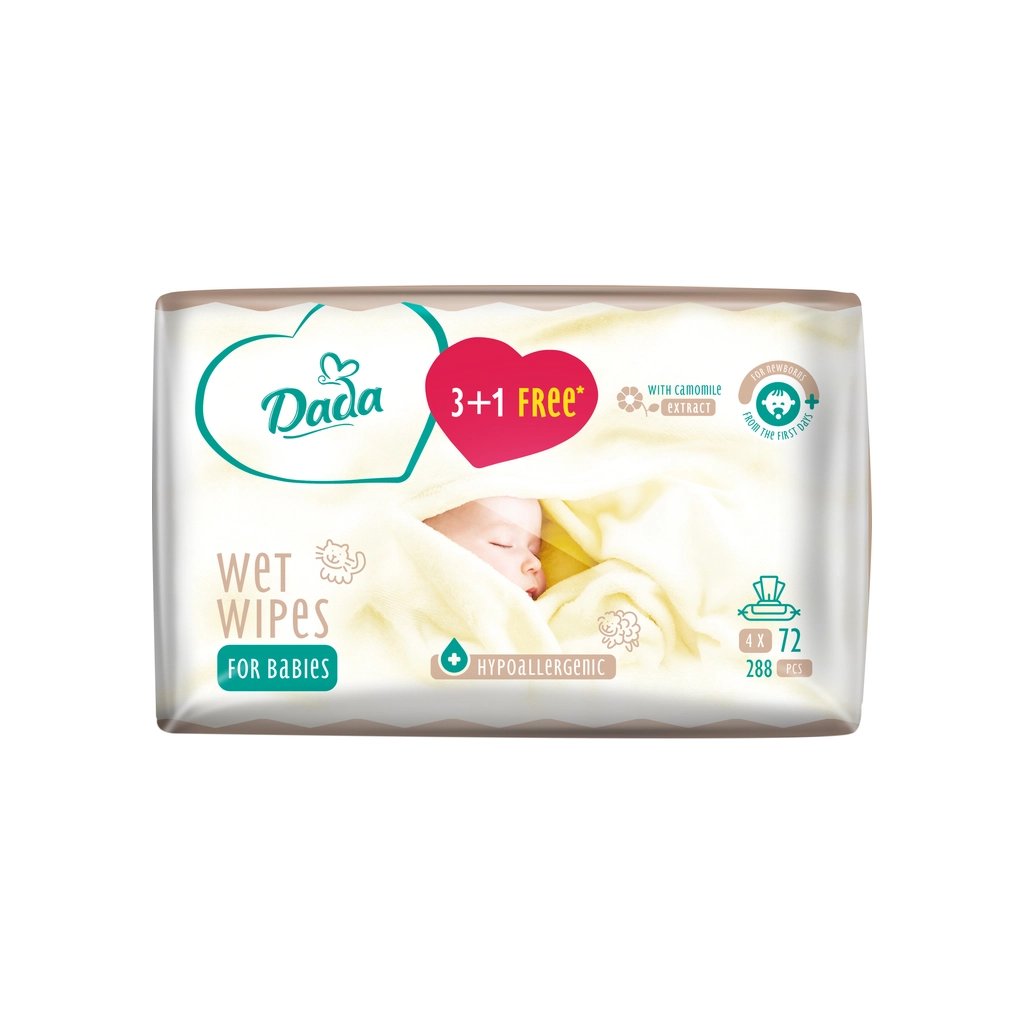 Дитячі вологі серветки Dada 3+1 з екстрактом ромашки (4 х 72 шт.) (4820174980863) - фото 1