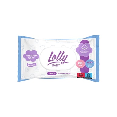 Дитячі вологі серветки Lolly з перших днів життя з клапаном 80 шт (4820174981136) - фото 1