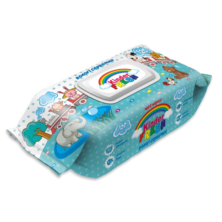 Дитячі вологі серветки Kinder Fresh М, з клапаном, 120 шт (4820237500595)