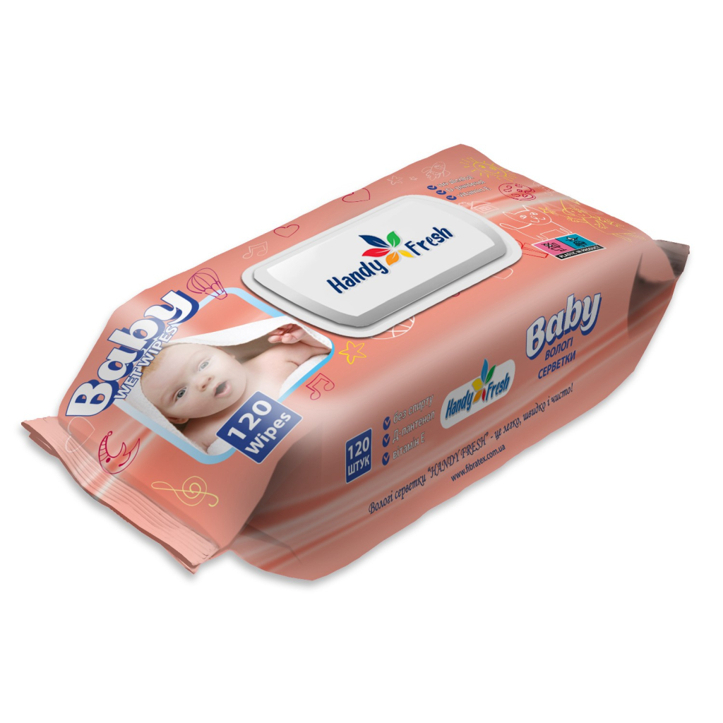 Дитячі вологі серветки Handy Fresh яблуко, клапан 120 шт (4820237500212) - фото 1 Дитячі вологі серветки Handy Fresh яблуко, клапан 120 шт (4820237500212) - фото 1
