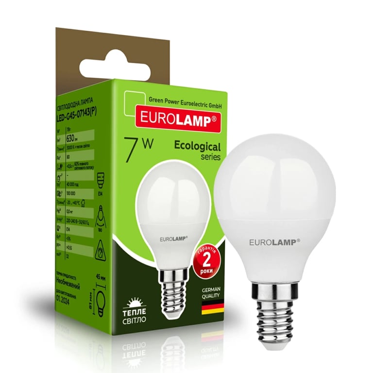 Лампочка Eurolamp LED ECO серия "P" G45 7W 630Lm E14 3000K (LED-G45-07143(P)) - фото 2