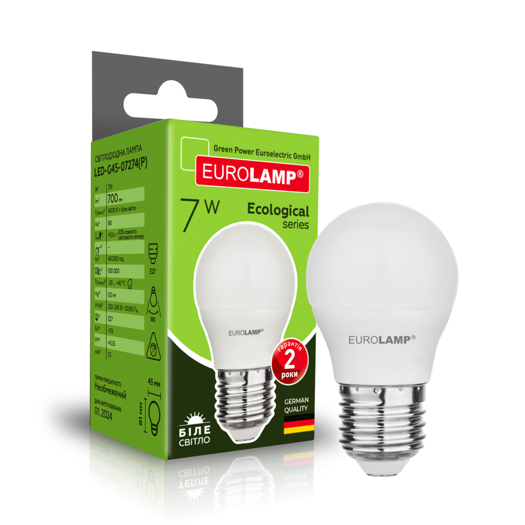 Лампочка Eurolamp LED ECO серия "P" G45 7W 700Lm E27 4000K (LED-G45-07274(P)) - фото 2 Лампочка Eurolamp LED ECO серия "P" G45 7W 700Lm E27 4000K (LED-G45-07274(P)) - фото 2