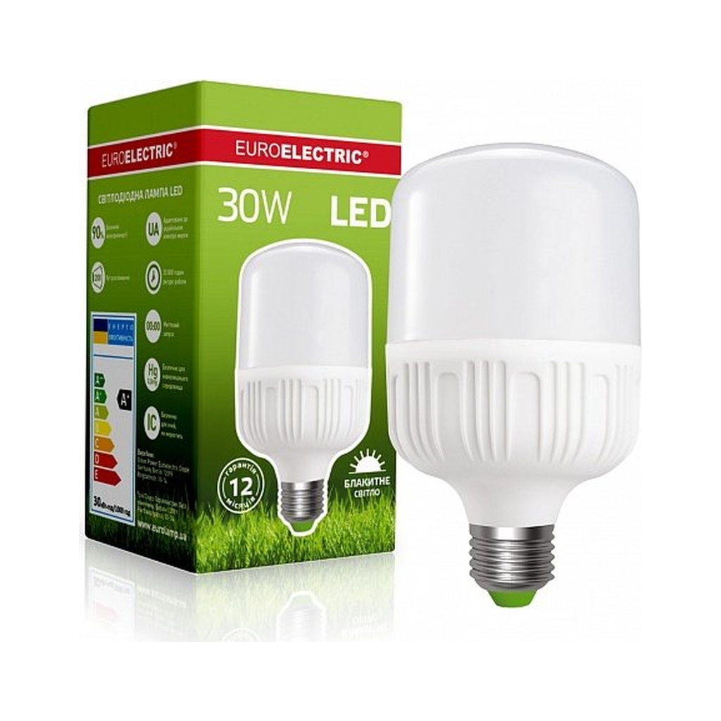 Лампочка EUROELECTRIC Plastic 30W E27 6500K 220V (LED-HP-30276(P)) - фото 2 Лампочка EUROELECTRIC Plastic 30W E27 6500K 220V (LED-HP-30276(P)) - фото 2