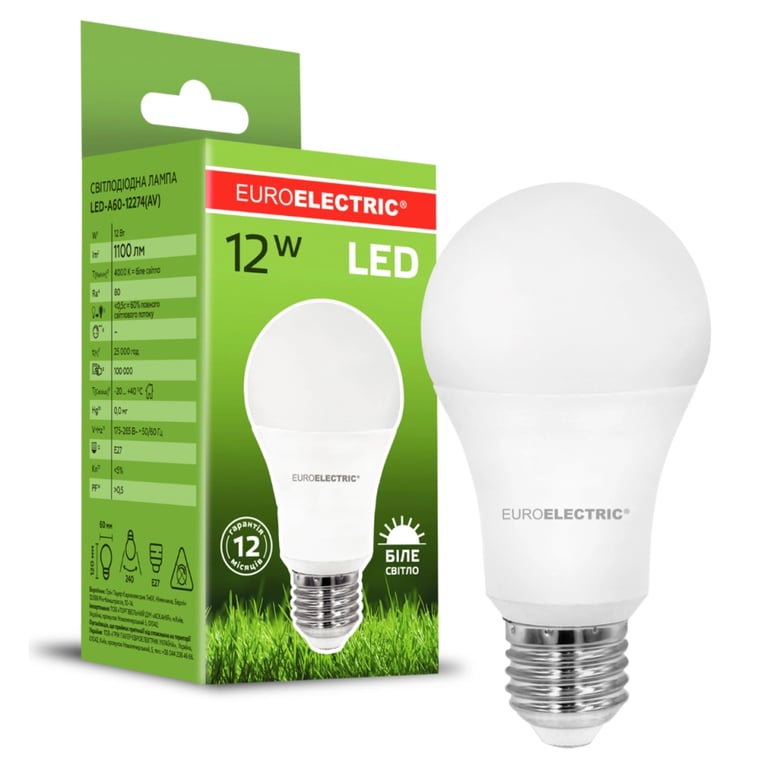 Лампочка EUROELECTRIC LED А60 12W 1100 Lm E27 4000K (LED-A60-12274(AV)) - фото 3