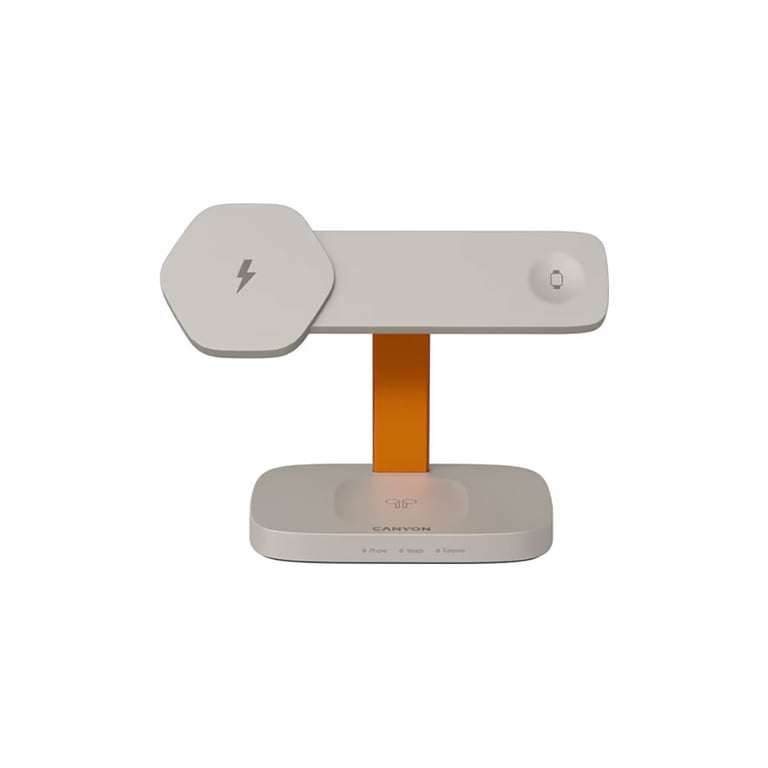 Зарядний пристрій Canyon wireless charger HEXAGON WCS-310 3in1 LightGrey/Orange (CNS-WCS310LGOR) - фото 1