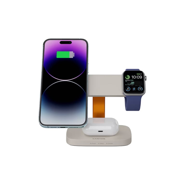 Зарядний пристрій Canyon wireless charger HEXAGON WCS-310 3in1 LightGrey/Orange (CNS-WCS310LGOR) - фото 4