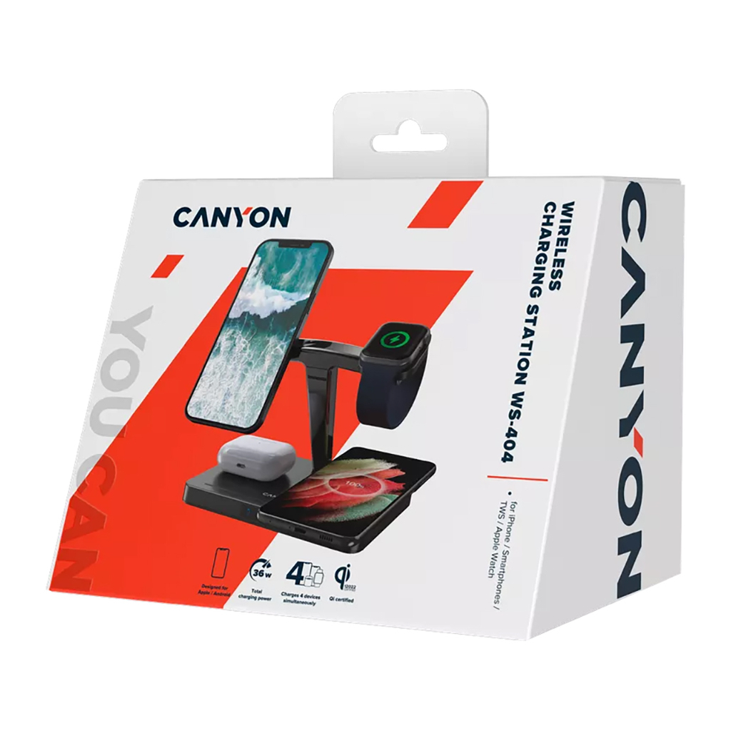 Зарядний пристрій Canyon wireless charger WS-404 15W 4in1 Black (CNS-WCS404) - фото 3 Зарядний пристрій Canyon wireless charger WS-404 15W 4in1 Black (CNS-WCS404) - фото 3