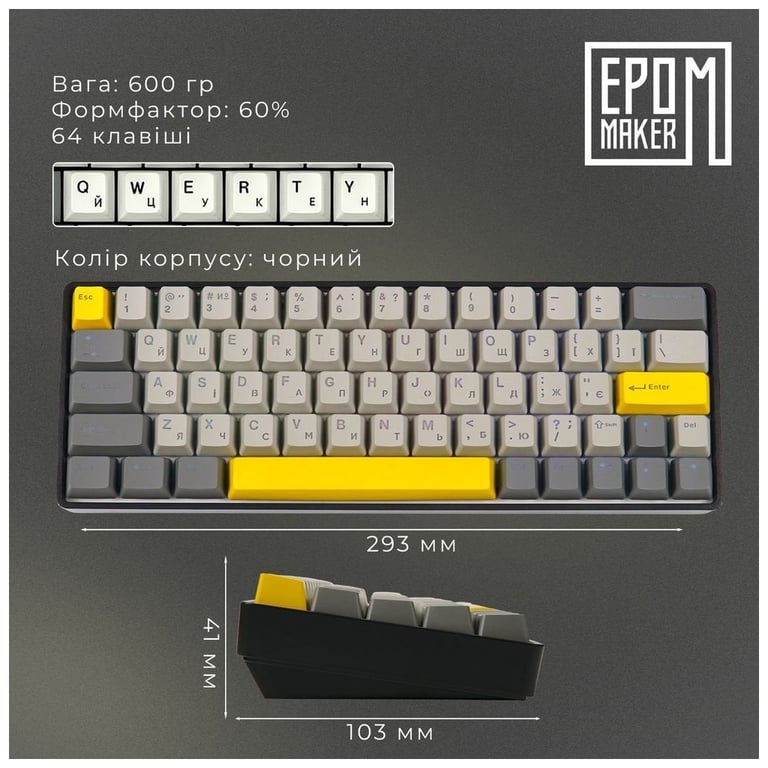 Клавіатура Epomaker EP64 60 Mulan Switch Hot-Swap RGB Wireless/Bluetooth/USB UA Black (EP64-B-M) - фото 12