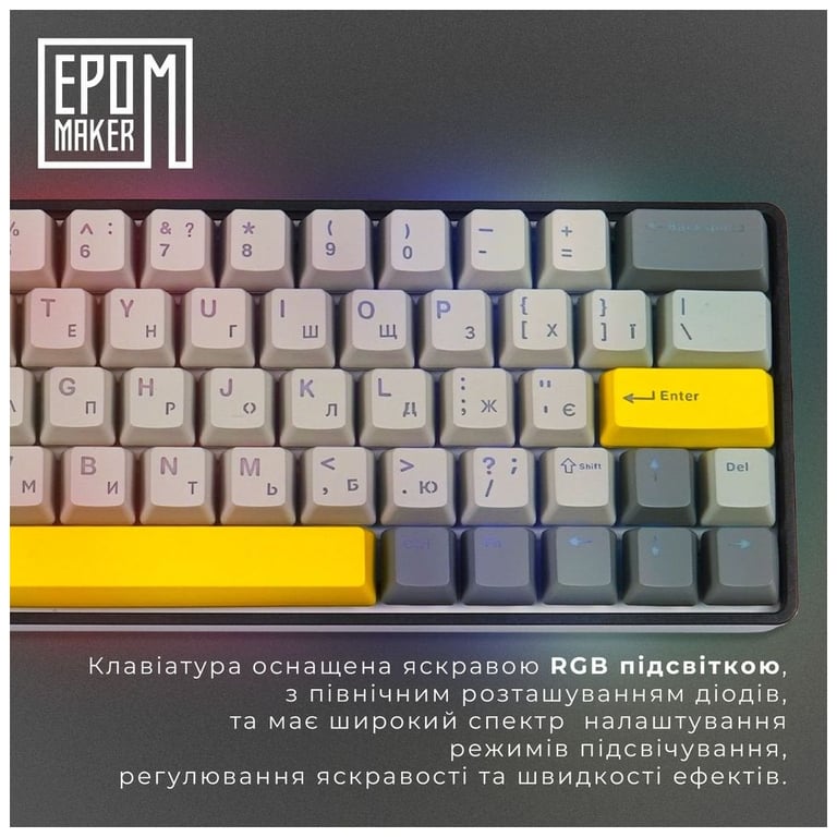 Клавіатура Epomaker EP64 60 Mulan Switch Hot-Swap RGB Wireless/Bluetooth/USB UA Black (EP64-B-M) - фото 8