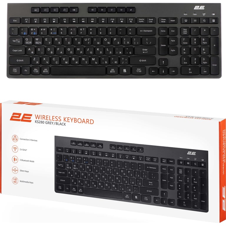 Клавіатура 2E KS280 Wireless/Bluetooth Black-Gray (2E-KS280WBGR_UA) - фото 10