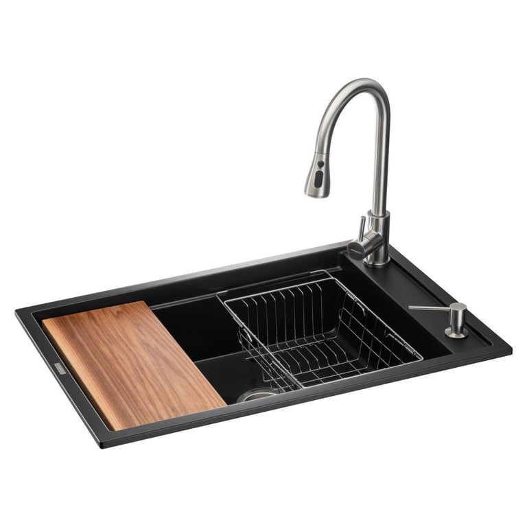 Мийка кухонна GRANADO Basic Artes black shine (+ змішувач Campo LUX inox + дозатор Redondo inox + коши (ksg1101) - фото 1