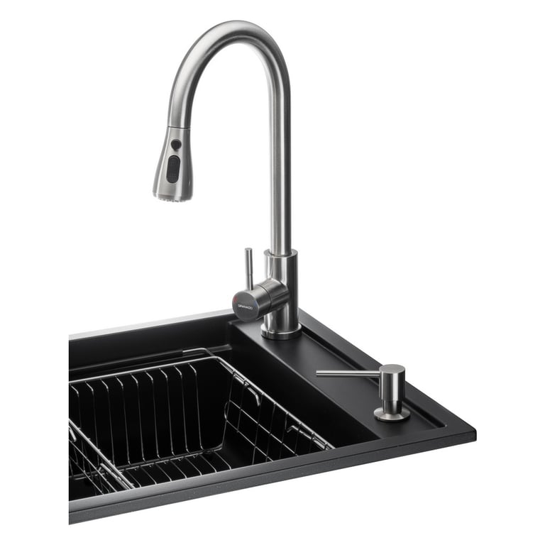 Мийка кухонна GRANADO Basic Artes black shine (+ змішувач Campo LUX inox + дозатор Redondo inox + коши (ksg1101) - фото 3
