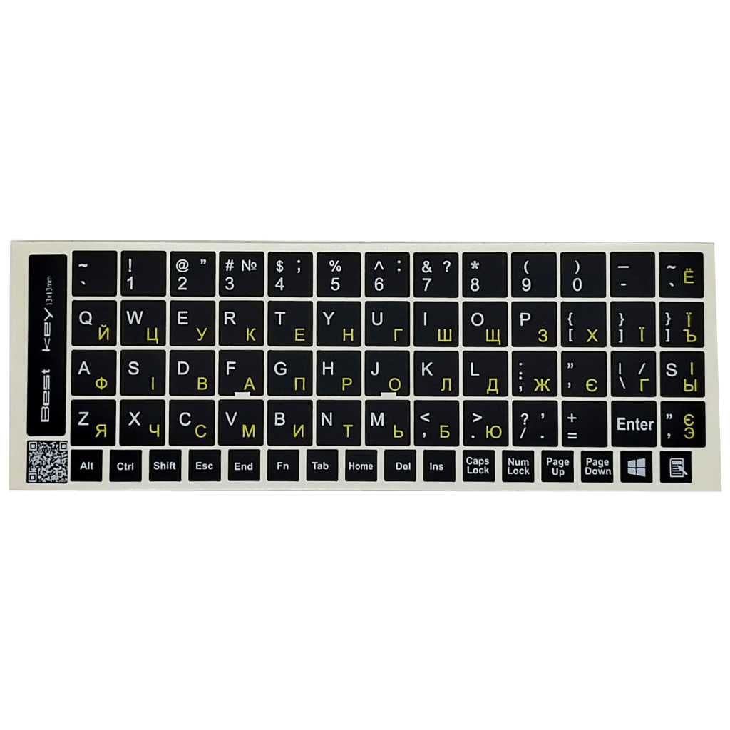 Наклейка на клавіатуру BestKey непрозора чорна, 68, жовтий (BK13YEL/022) - фото 1