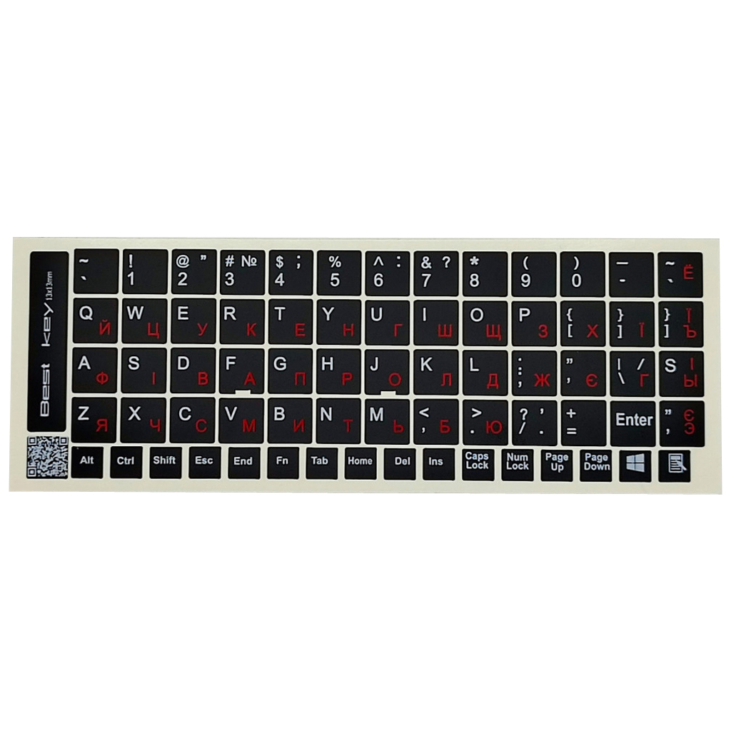 Наклейка на клавіатуру BestKey непрозора чорна, 68, червоний (BK13RED/025) - фото 1