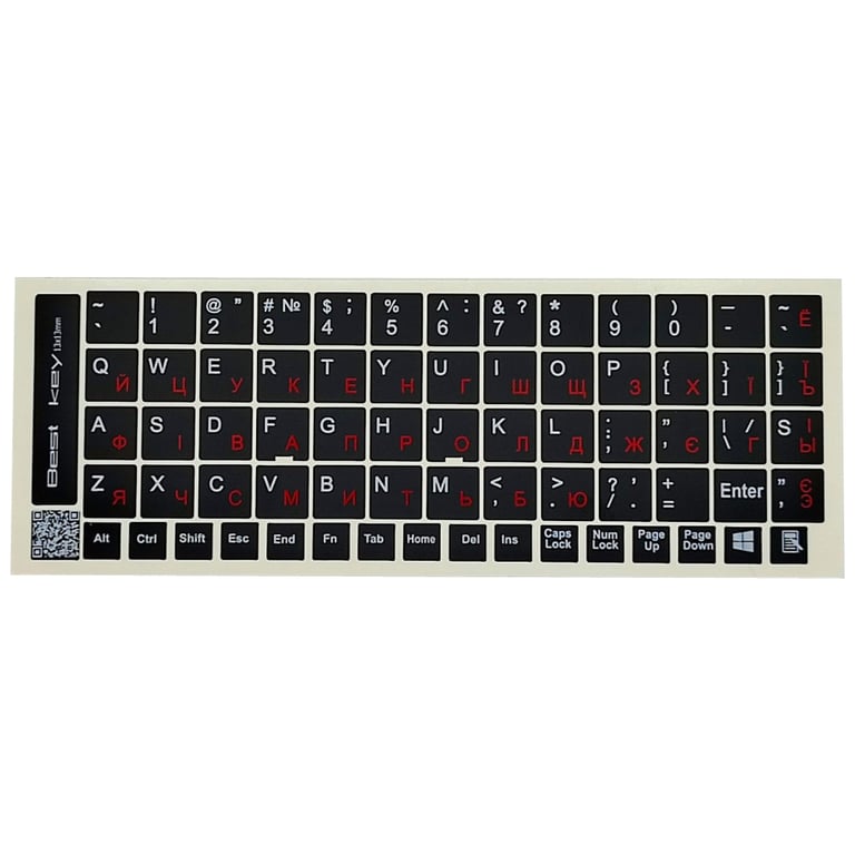 Наклейка на клавіатуру BestKey непрозора чорна, 68, червоний (BK13RED/025)