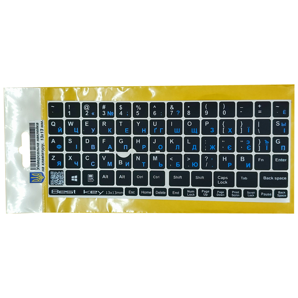 Наклейка на клавіатуру BestKey непрозора чорна, 76, синій (BKU13BLU/013) - фото 1