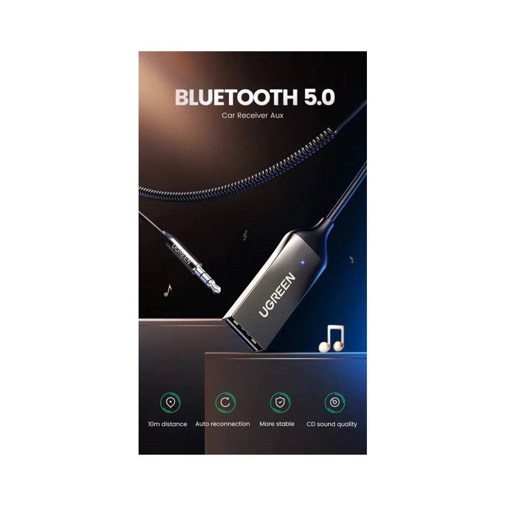 FM модулятор Ugreen Bluetooth 5.0 Aux with mic CM309 UGREEN Black (70601) - фото 5 FM модулятор Ugreen Bluetooth 5.0 Aux with mic CM309 UGREEN Black (70601) - фото 5