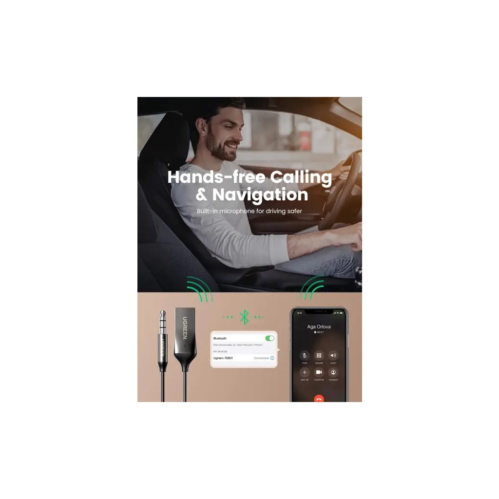 FM модулятор Ugreen Bluetooth 5.0 Aux with mic CM309 UGREEN Black (70601) - фото 7 FM модулятор Ugreen Bluetooth 5.0 Aux with mic CM309 UGREEN Black (70601) - фото 7