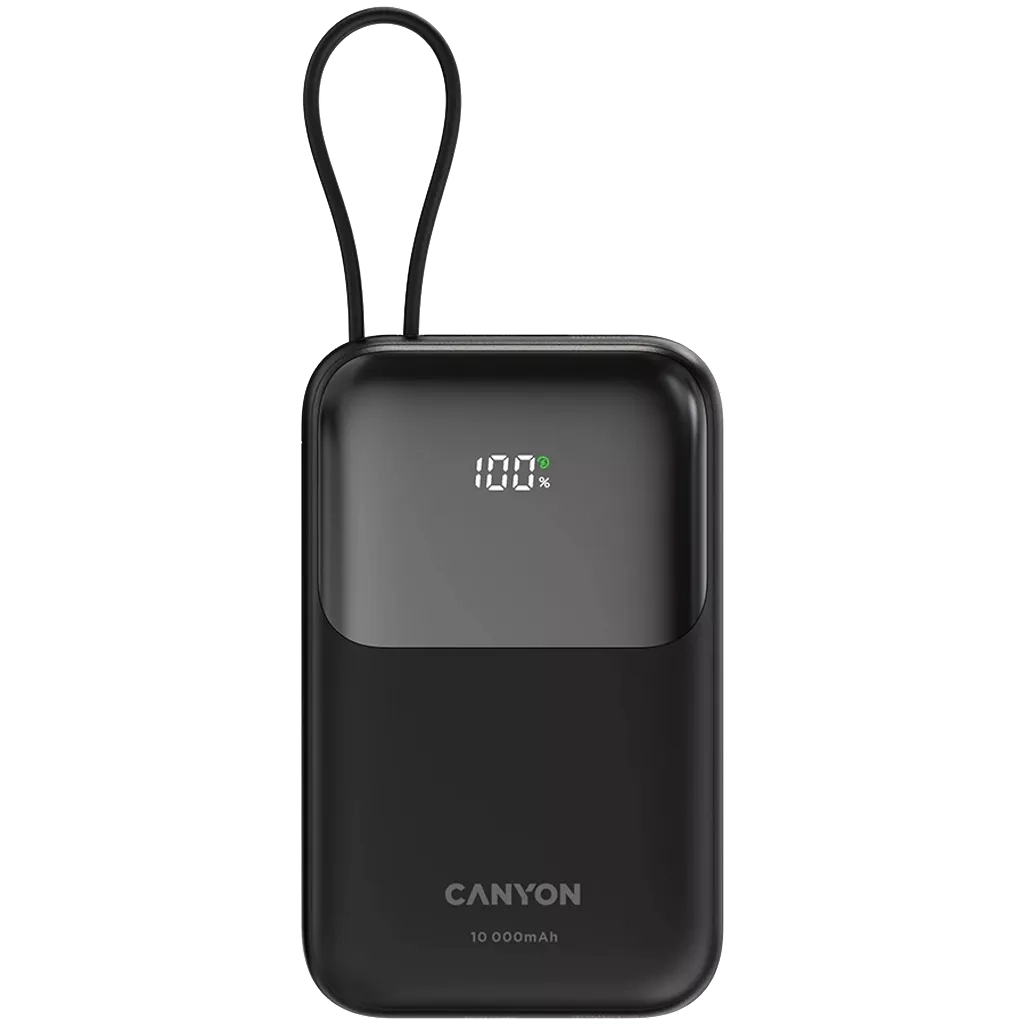 Батарея універсальна Canyon 10000mAh OnPower 101 PD/22.5W built-in cable Black (CNS-CPB101BK) - фото 1