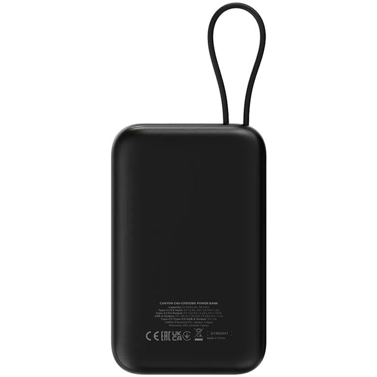Батарея універсальна Canyon 10000mAh OnPower 101 PD/22.5W built-in cable Black (CNS-CPB101BK) - фото 4