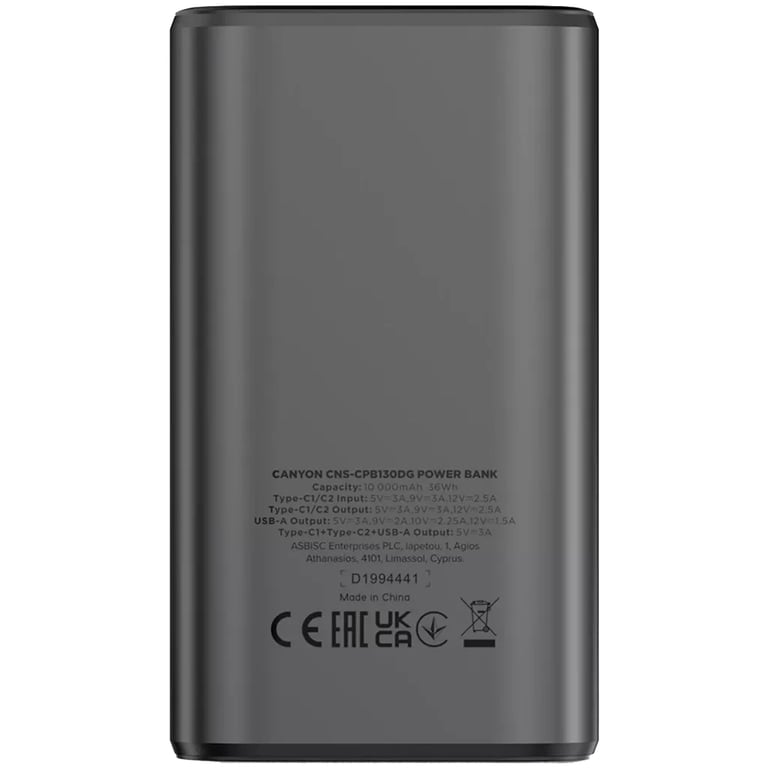 Батарея універсальна Canyon 10000mAh OnPower 130 TFT PD/30W Dark Grey (CNS-CPB130DG) - фото 3