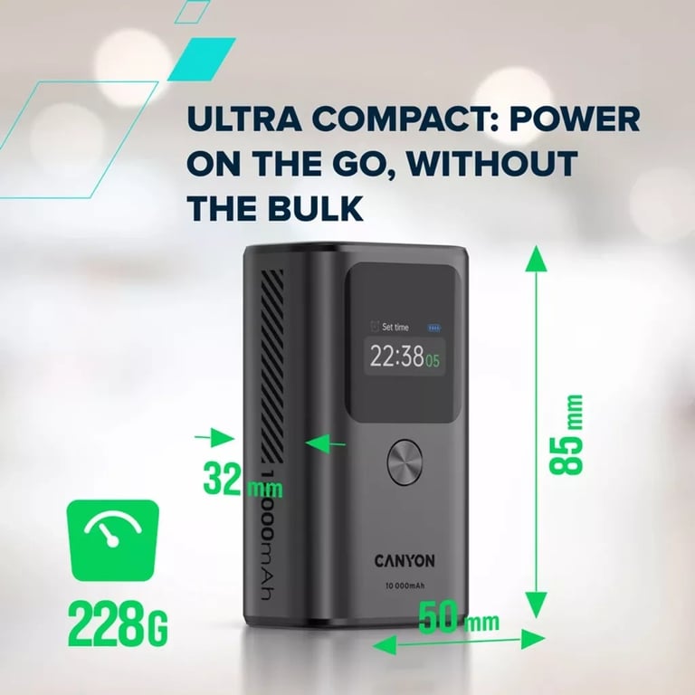 Батарея універсальна Canyon 10000mAh OnPower 130 TFT PD/30W Dark Grey (CNS-CPB130DG) - фото 7