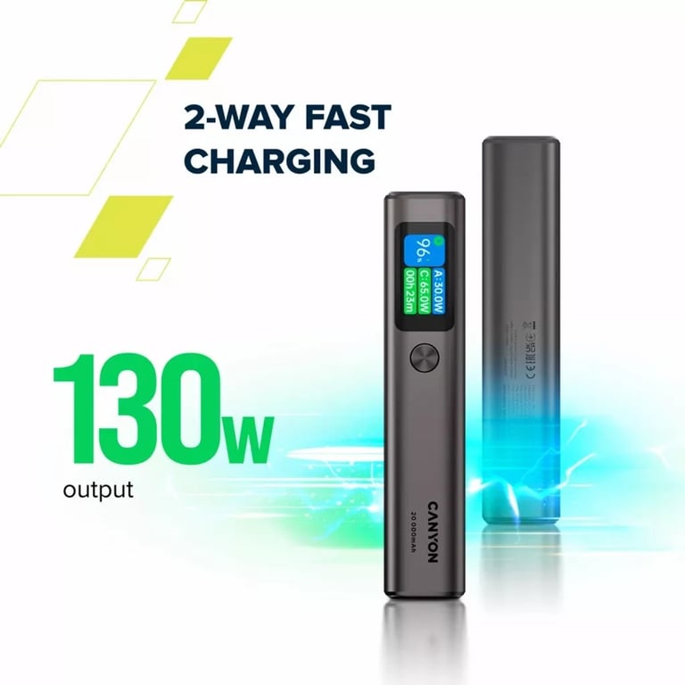 Батарея універсальна Canyon 20000mAh OnPower 230 TFT PD/130W Dark Grey (CNS-CPB230DG) - фото 12