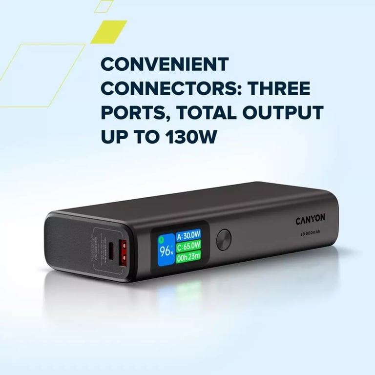 Батарея універсальна Canyon 20000mAh OnPower 230 TFT PD/130W Dark Grey (CNS-CPB230DG) - фото 8