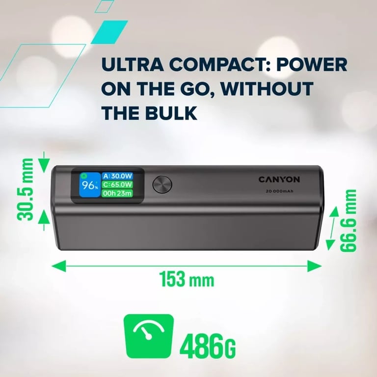 Батарея універсальна Canyon 20000mAh OnPower 230 TFT PD/130W Dark Grey (CNS-CPB230DG) - фото 9