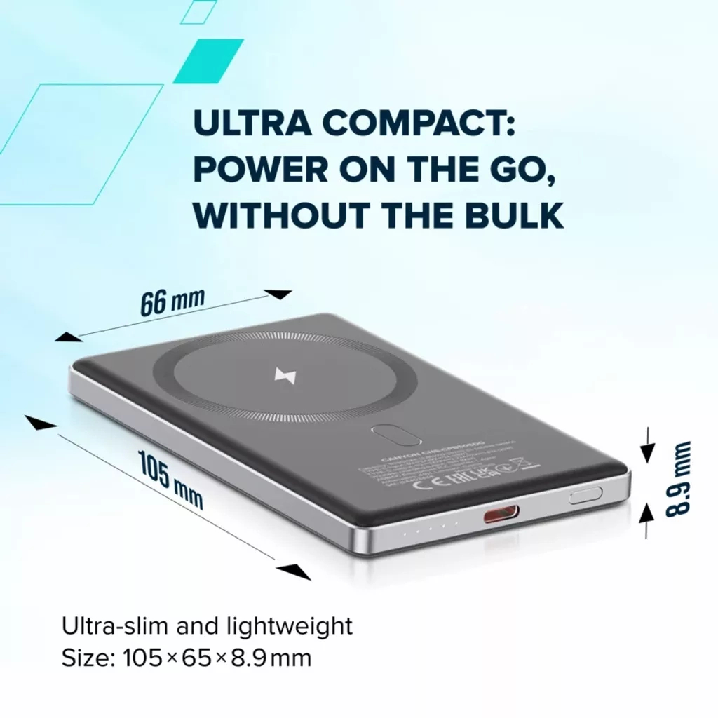 Батарея універсальна Canyon 5000mAh OnPower 505 slim Magsafe PD/20W Beige (CNS-CPB505BE) - фото 9 Батарея універсальна Canyon 5000mAh OnPower 505 slim Magsafe PD/20W Beige (CNS-CPB505BE) - фото 9