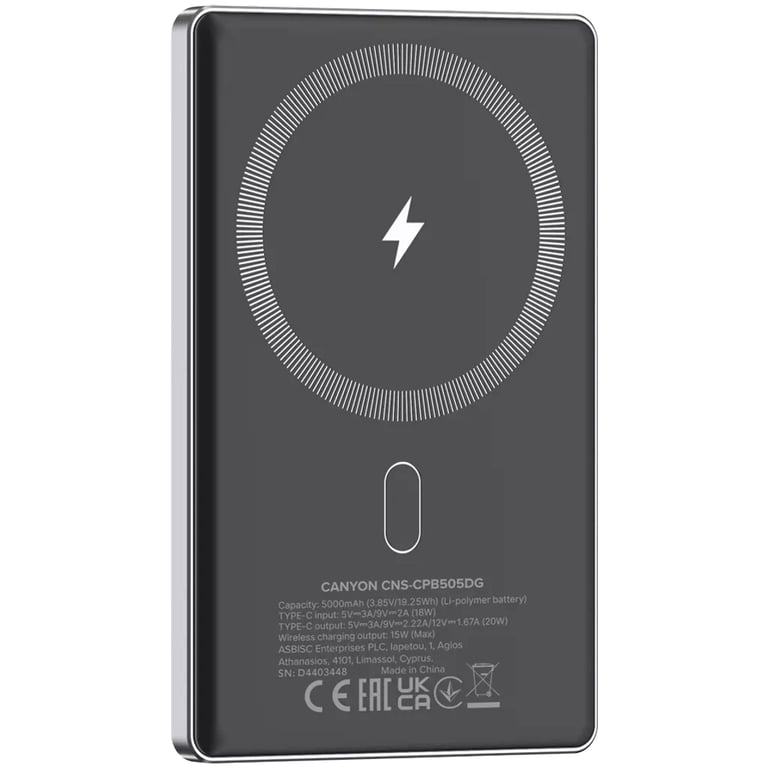 Батарея універсальна Canyon 5000mAh OnPower 505 slim Magsafe PD/20W Dark Grey (CNS-CPB505DG) - фото 4