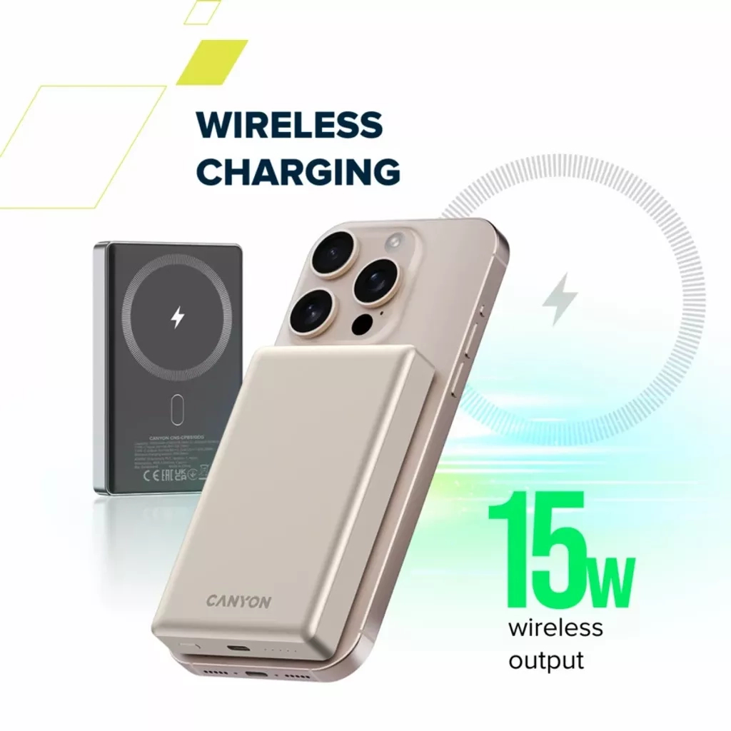 Батарея універсальна Canyon 10000mAh OnPower 510 slim Magsafe PD/20W Beige (CNS-CPB510BE) - фото 7 Батарея універсальна Canyon 10000mAh OnPower 510 slim Magsafe PD/20W Beige (CNS-CPB510BE) - фото 7