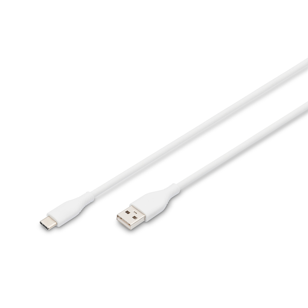 Дата кабель USB 2.0 AM to USB-C 2.0m 60W white Digitus (AK-300340-020-W) - фото 1