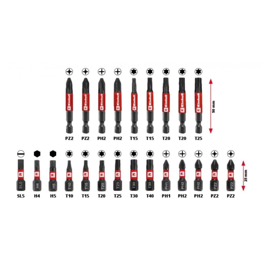 Набір біт Einhell біт і головок, 1/4", 28шт, кейс (108703) - фото 4 Набір біт Einhell біт і головок, 1/4", 28шт, кейс (108703) - фото 4