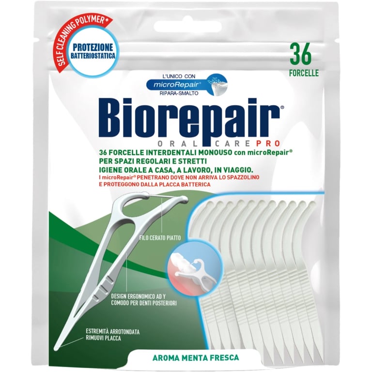 Флос-зубочистки Biorepair Насичені гідроксиапатитом 36 шт. (8017331060056) - фото 1