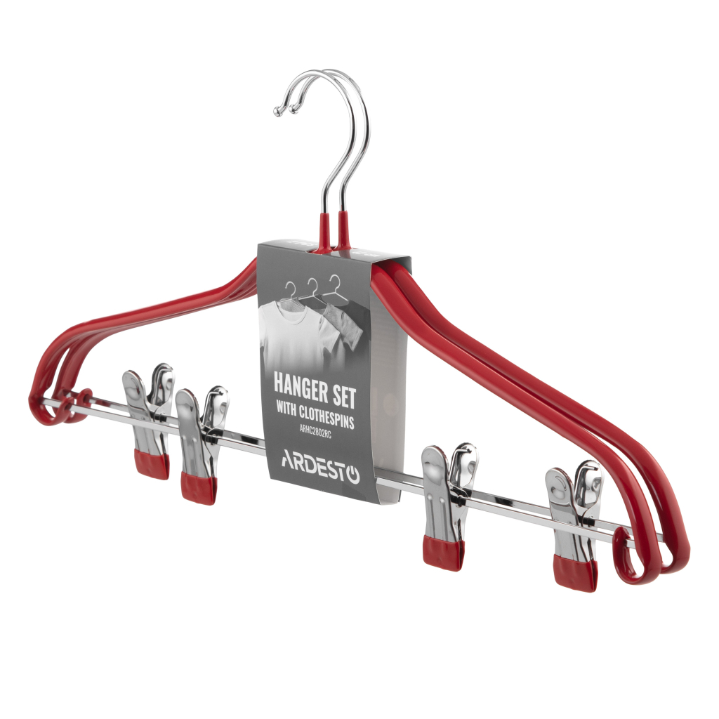Плічка Ardesto Металеві з ПВХ покриттям З прищіпками Червоні 42 см 2 шт. (ARHC2802RC) - фото 2 Плічка Ardesto Металеві з ПВХ покриттям З прищіпками Червоні 42 см 2 шт. (ARHC2802RC) - фото 2